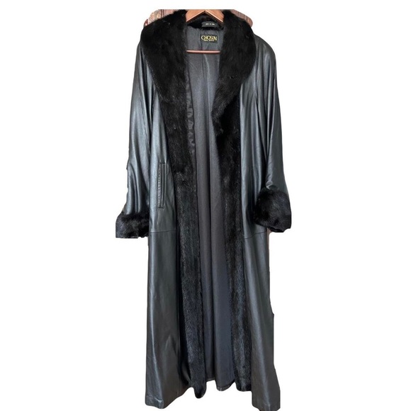 Chosen Couture leather full length coat with fur trim - Picture 1 of 8